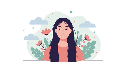 Charming female portrait with blossoms in a soft pastel style