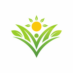 Abstract Green Leaves and Sun Logo Design for Health Wellness and Nature Related Business