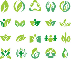 Collection of Green Leaf and Nature Inspired Logo Designs for Eco Friendly Businesses and Organizations