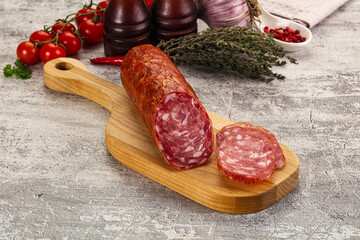 Italian pork Salchichon sausage with slices