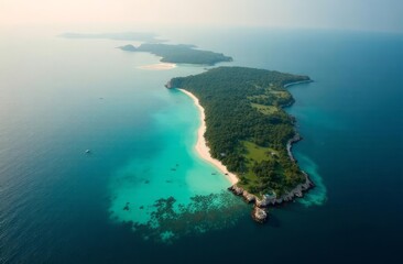 an island in the middle of the ocean. with a snow-white beach on the background of blue water, bungalows, tourism, beach holidays
