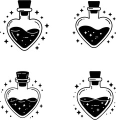 Heart-Shaped Potion Bottles with Sparkling Embellishments