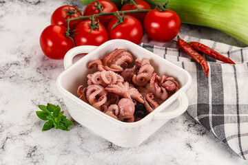 Marinated baby octopus in the bowl