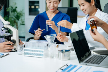 Medical technology network team meeting concept. Doctor hand working with smart phone modern...