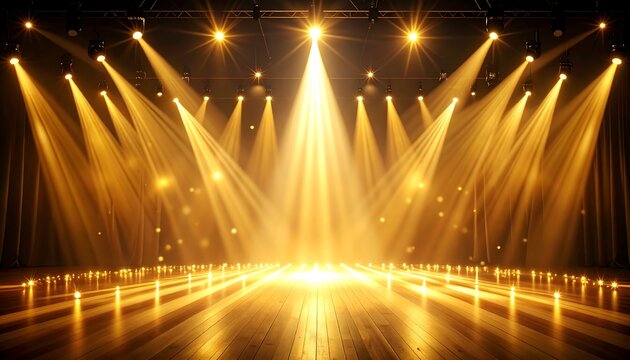 Golden stage lights illuminating a wooden floor (1)