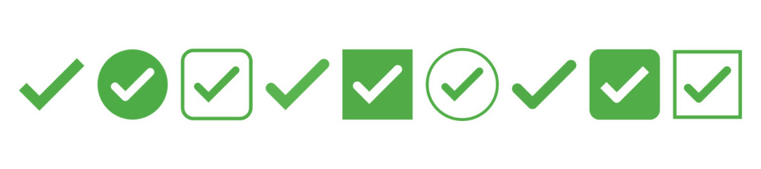 set of green Tick mark approved . Check mark icon symbols collection . symbol for website computer and mobile isolated on white background. green tick verified badge icon. Social media official accoun © Adobe boss