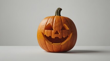 Halloween Pumpkin with Carved Face on White Background