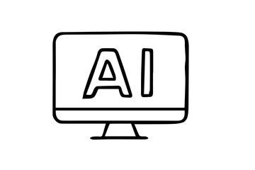 The image is a simple black and white line art icon depicting a computer monitor with the letters 
