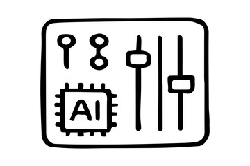The image is a black and white line art icon depicting an interface or control panel related to artificial intelligence.