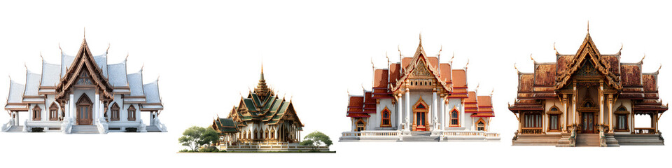 Naklejka premium Traditional Thai Architecture Temples on White