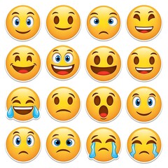 Obraz premium Diverse range of yellow emoji expressions reflecting various emotional states and feelings