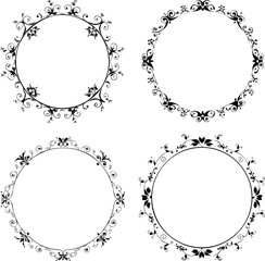Floral swirl round circular circle frames set, wedding decorative ornament elements collection, hand-drawn, classic vintage victorian style	