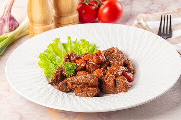 Hungarian goulash with beef meat