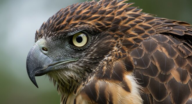 Detailed close-up of a majestic Philippine Eagle head showcasing its distinctive feathers and piercing gaze