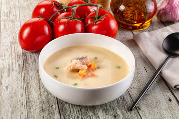 Salmon white soup with salmon