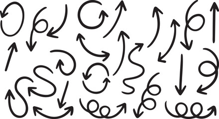Curved Arrows and Loops Set – Doodle, Direction, Hand-Drawn, Sketch, Swirl, Pointer, Arrowhead, Movement, Vector, Navigation