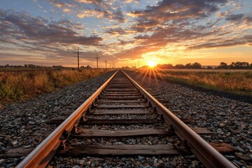 Obraz premium Sunrise over railroad tracks