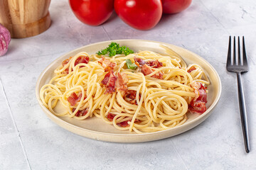 Italian pasta spaghetti with bacon