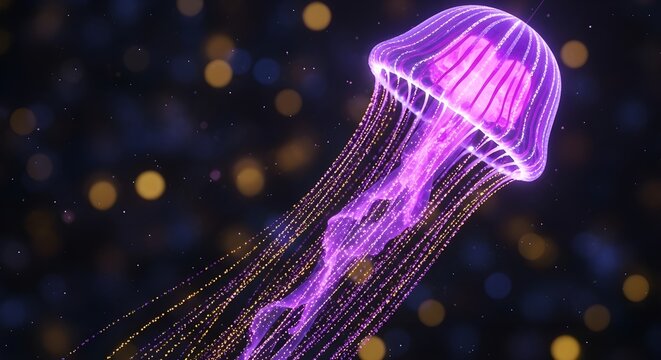 Glowing purple jellyfish in deep water