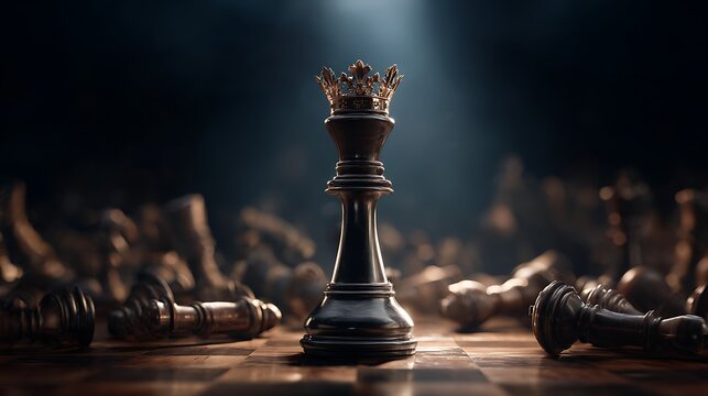 Chess strategy and leadership concept king chess piece in spotlight on chessboard business victory environment