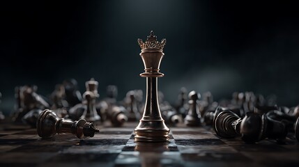 Chess strategy and leadership concept king chess piece spotlight on chessboard for business victory