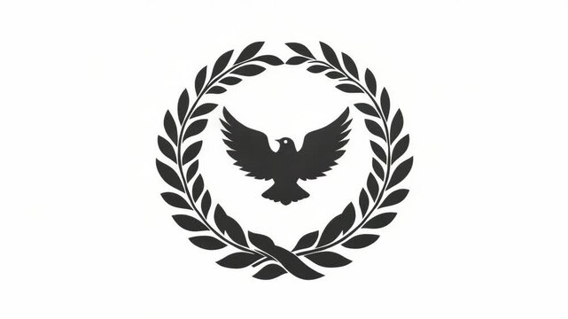 A black and white logo with a bird and leaves. The bird is a bald eagle. The leaves are green