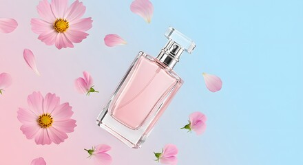 Elegant pink perfume bottle with floral accents