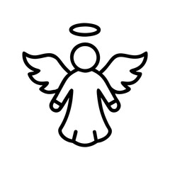 Cute Angel Icon– Line Art Christmas Angels with Halo and Wings