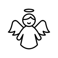 Cute Angel Icon– Line Art Christmas Angels with Halo and Wings