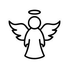 Cute Angel Icon– Line Art Christmas Angels with Halo and Wings