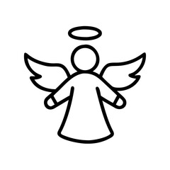 Cute Angel Icon– Line Art Christmas Angels with Halo and Wings