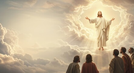 The ascension of Jesus Christ witnessed by his disciples in the clouds