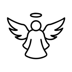 Cute Angel Icon– Line Art Christmas Angels with Halo and Wings