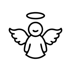 Cute Angel Icon– Line Art Christmas Angels with Halo and Wings