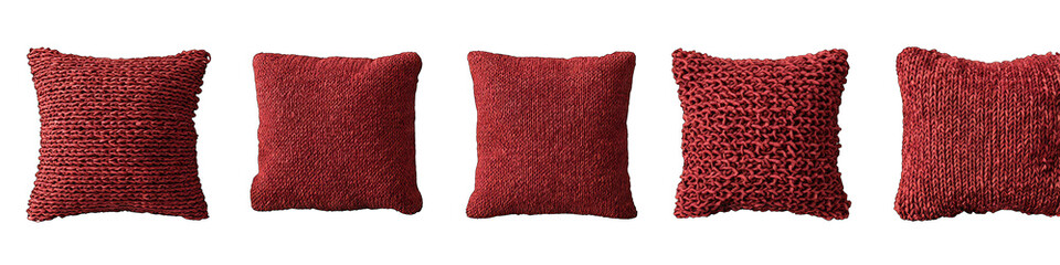 Five deep burgundy throw pillows