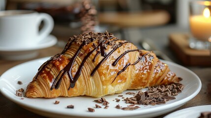 Chocolate Croissant on a White Plate