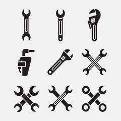 Naklejka premium Collection of Black and White Wrench Icons 