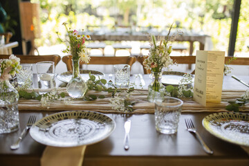 Beautiful details of the flower decorations at a wedding's reception. 