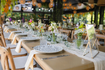 Beautiful details of the flower decorations at a wedding's reception. 
