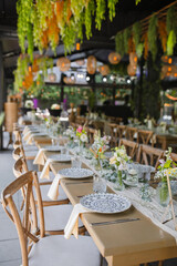 Beautiful details of the flower decorations at a wedding's reception. 