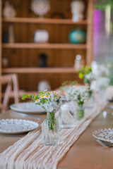 Beautiful details of the flower decorations at a wedding's reception. 