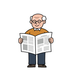 Elderly man reading newspaper while standing in casual attire  
