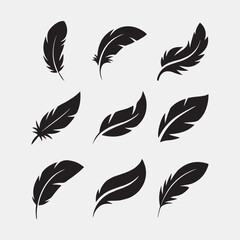 Set of Elegant Black Feather Icons
