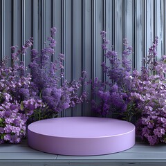 Modern luxury 3d round podium in violet tones designed for premium product presentation mockup scene using smooth elegant surfaces realistic textures professional minimalist branding.