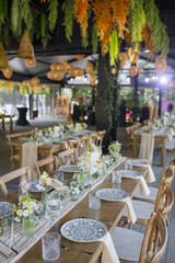Beautiful details of the flower decorations at a wedding's reception. 