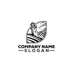 Lighthouse on Cliff with Birds Silhouette