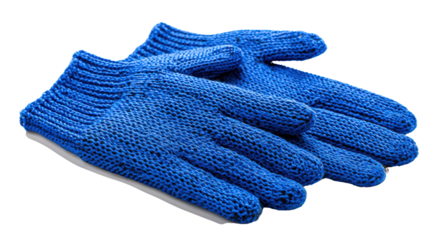Blue coated nylon gloves with dotted grip background isolated on a Transparent background, PNG file.