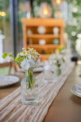 Beautiful details of the flower decorations at a wedding's reception. 