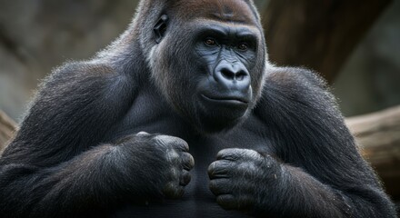 Obraz premium Portrait of a Powerful Silverback Gorilla with Intense Stare Majestic