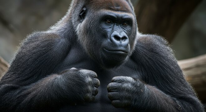 Portrait of a Powerful Silverback Gorilla with Intense Stare Majestic